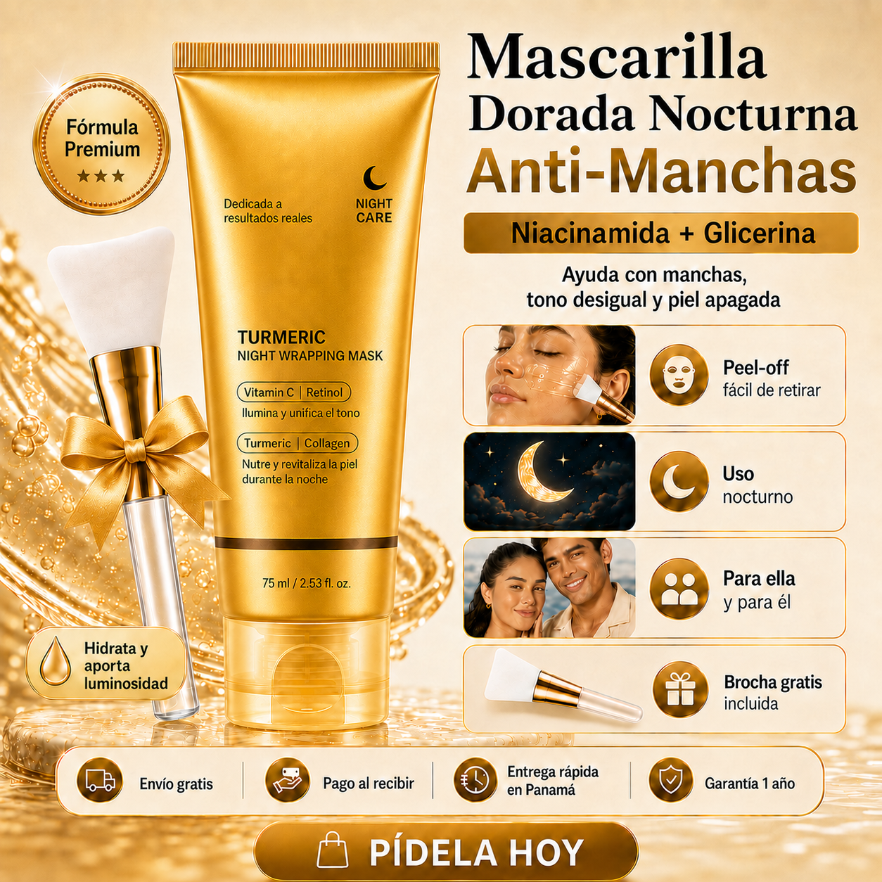 Mascarilla Coreana Nocturna de Cúrcuma y Ácido Kójico para Manchas y Melasma + Brocha Gratis